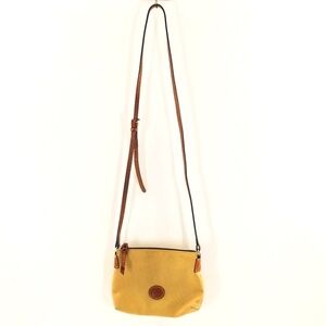 Dooney & Bourke Purse Small Nylon Tan Brown LeatherTrim Crossbody Pouchette Bag